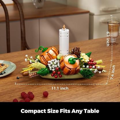 Fall Harvest Building Blocks Set – DIY Autumn Dinner Table Centerpiece Decor with White Candle, Pumpkin, Pinecones, Berries, Wheat, Thanksgiving, Halloween and Christmas Decoration (832 Pieces)