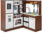 HONEY JOY Corner Kids Kitchen Playset, Wooden Play Kitchen for Toddlers, Range Hood & Stove with Lights and Sounds, Water Circulation, Little Chef Pretend Toy Kitchen Set for Boys Girls, Brown