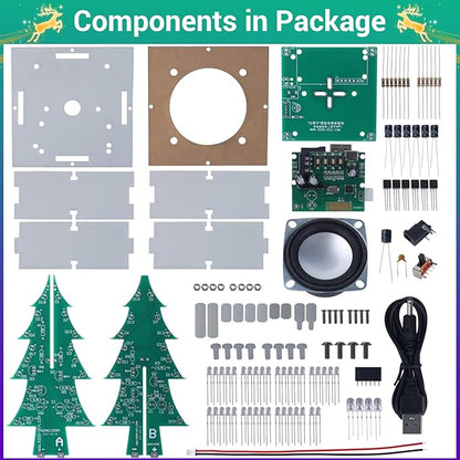 Christmas Tree Soldering Kit, Icstation 3D Xmas Tree Soldering Project Bluetooth-Compatible U-Disk/AUX/TF Music DIY Soldering Practice Kit with LED Lights
