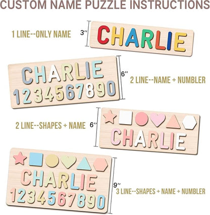 Name Puzzle for Kids Personalized, Wooden Shapes Name Puzzles for Toddlers 1-3, Engraved Text Greetings on Back, Custom Baby 1st Birthday Gifts for Girl&Boy, Kids Sensory Toys (Numbers Name Puzzle)