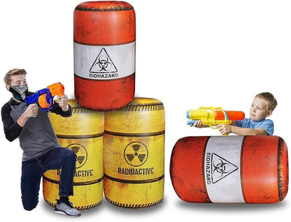 4 Barrels Inflatables, Compatible with Nerf, Laser tag, Birthday Party Activities and Decoration.