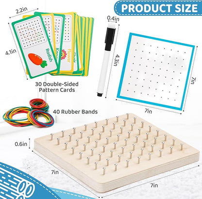 2Pack Wooden geoboards with Rubber Bands Montessori Toys, Mathematical Education Toy for Kids with Pattern Cards and geo Boards to Figures and Shapes, Brain Teaser STEM Toys for Classroom.