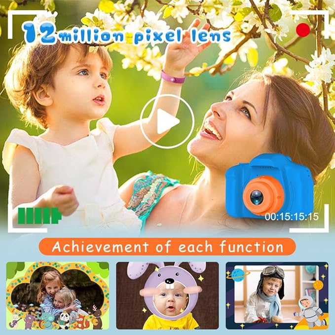 Upgrade Kids Selfie Camera, Christmas Birthday Gifts for Boys Age 3-9, HD Digital Video Cameras for Toddler, Portable Toy for 3 4 5 6 7 8 Year Old Boy with 32GB SD Card-Navy Blue