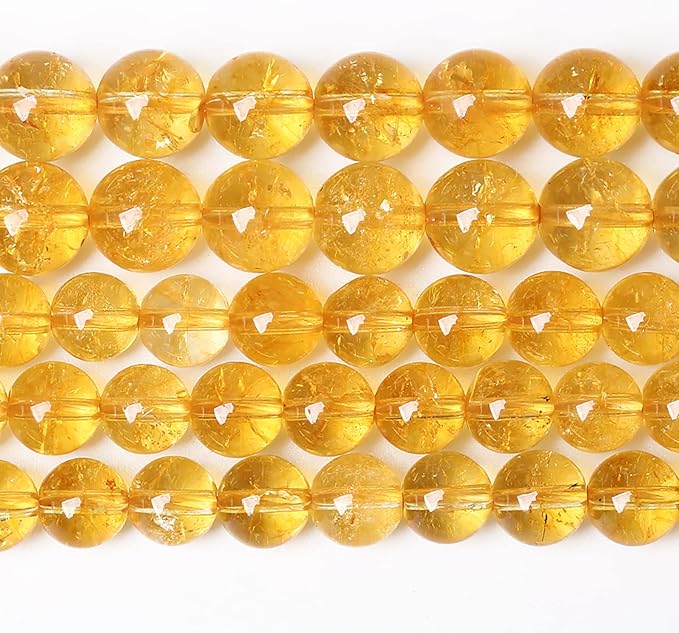 10MM 36PCS Natural Citrine Yellow Quartz Crystal Round Spacer Loose Beads for Jewelry Making 15 inches DIY Bracelet Necklace