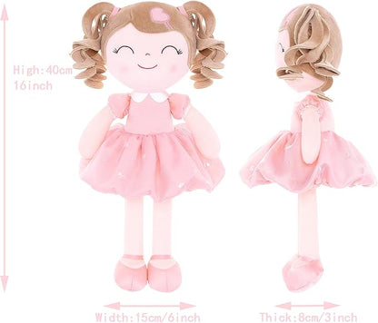 Gloveleya Baby Doll Baby Girl Gifts Plush Curly Kids Girl Toys with Love Toys for Ages 2-4 Toddler Toy 16" Pink