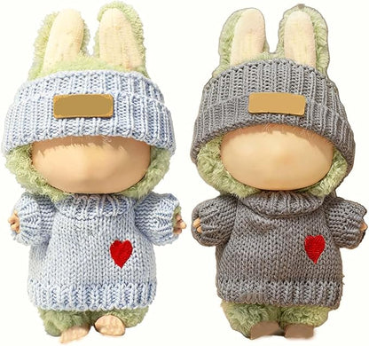 2 Sets for Clothes 17cm/15cm Outfits (4 Pieces) Accessories Handcrafted Crochet Doll Clothes for Fashion Designer Ropa Collection with Hats & Sweater Blue&Grey