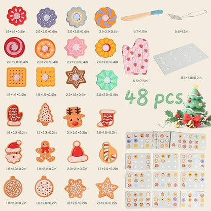 Slice and Bake Wooden Chrismas Cookie Play Food Set for Kids, Kitchen Toys Food Accessories for Toddlers, Pretend Play Baking Set for 3 4 5 Years Old Girls Boys Birthday Gifts