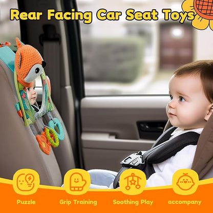 Koty Infant Car Seat Toy - Kick and Play Activity Center with Mirror, Teether and Crinkle Paper, Fun Travel Baby Toy for Rear Car Seat, Easier Drive with Newborns, Babies
