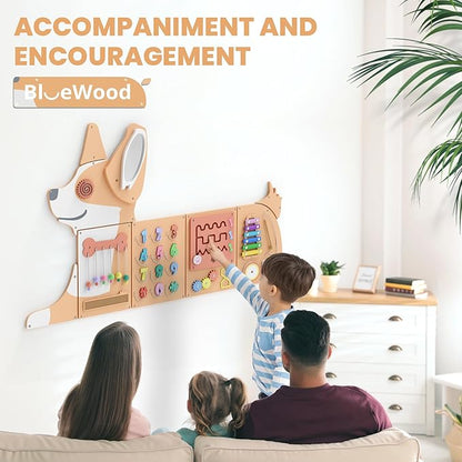 BlueWood Corgi Wall Busy Board Panels, Toddler Learning Activity Center, Montessori Philosophy Sensory, Educational Toys, Conducive to All-Round Development