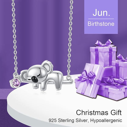 JUSTKIDSTOY Koala Necklace Sterling Silver Cute Animal Koala Bear Birthstone Necklace Jewelry Christmas Birthday Gifts for Women Girls