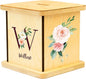 Wooden Piggy Bank for Kids and Adults, Personalized Gift Handmade in USA by BloomOwl, Custom Piggy Bank, Personalized Banks for Kids, Gifts for Baby Boys and Girls (Floral Initial)