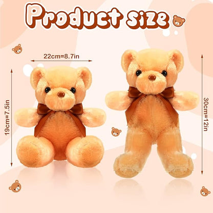HyDren 6 Pcs Bear Stuffed Animal Plush Toys Soft Plush Dolls Bear Sleeping and Playing Toys for Baby Shower Decoration Boy(Short Plush,Brown)