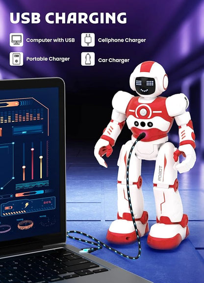 Robot Toys for Kids,Programmable Remote Control Smart Walking Dancing Robot Toy with Gesture & Sensing for Age 4 5 6 7 8 9 10 Year Old Boys for Birthday Present,Red