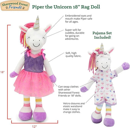 Plushible Soft Baby Doll Unicorn, 18 Inch - Plush Rag Doll with 2 Clothing Sets, My First Plush for Girls, Babies & Infants, Soft Baby Stuffed Toy, Adorable Companion for Age 1+