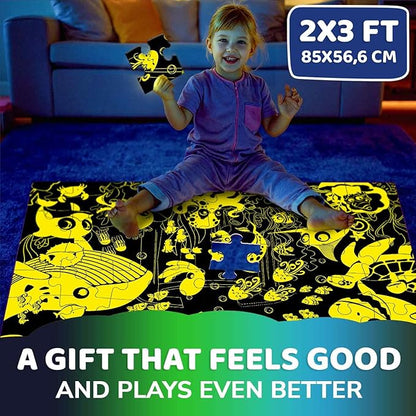 QUOKKA Floor Puzzles for Kids Ages 4–8 – 2x3 FT Giant Glow in The Dark Jigsaw – 48 Large Pieces – Deep Sea Adventure Scene – Montessori Toy with Gift Box – Fun Learning Activity