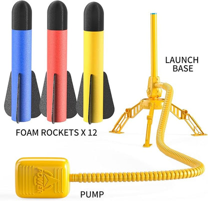 TEMI Rocket Launcher for Kids, 12 Foam Rockets and Launcher Pad, Launch up to 100+ft, Kids Outdoor Toys, Birthday Gift Toys for Kids Boys Girls Age 3 4 5 6 + Years Old