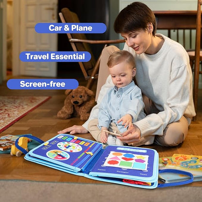 Toddler Busy Board Montessori Toys, Sensory Toys for 1 2 3 4 Year Old Boy, Busy Book Travel Educational Activities for Learning Fine Motor Skills Birthday Gifts (Blue Dinosaur/P10)