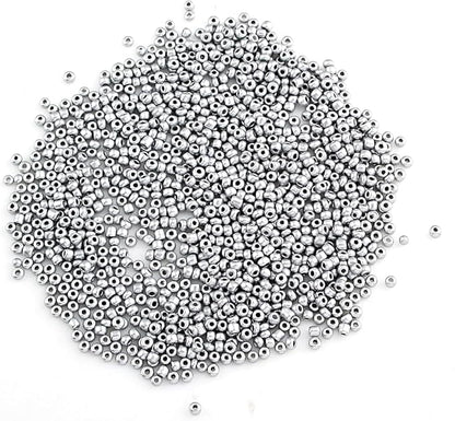 Perlin Glass Seed Beads 4mm 6/0 Round Mini Small Pony Spacer Beads 1100pcs for Jewelry Making Earrings Bracelets Pendants Waist DIY Handmade Metallic Color Kit (Silver)