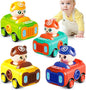 Baby Car Toys for Toddler 1-3, 4PCS Press to Go Push Car, Infant Play Whistle Vehicle Toy Set for 12-18 Months, 1st Birthday Christmas Easter Gifts for 1-2 Years Old Boys