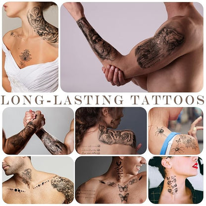 77 Sheets Temporary Tattoo, Half Arm Realistic Lion Wolf Owl Elk Snake Butterfly Rose Fake Tattoos for Girls Boys, Waterproof Temporary Tattoos for Women Men Adults Chest Shoulder Neck Hand