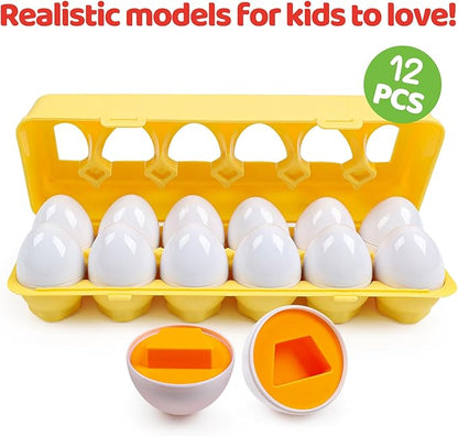 Tddler Toys 1-2,Montessori Geometric Egg Early Fine Motor Skills Learning Color Sorting & Shape Sorter Matching Eggs Game Airplane Travel Toys for Kids Boys Girls