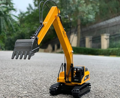 Gemini&Genius Long Reach Excavator Toy for Kids, Heavy Duty Construction Vehicle Digger Toys, 360-degree Rotatable Driver's Compartment, Multi-Jointed Movable Tracked Vehicle for Kids Gift (Yellow)