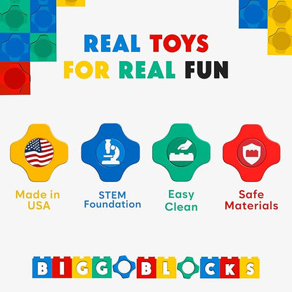 BiggoBlocks Big Blocks for Kids Ages 4-8 — Indoor & Outdoor Blocks for Kids Games — Large Building Blocks (24 pc with 2 Cars) Big City Set