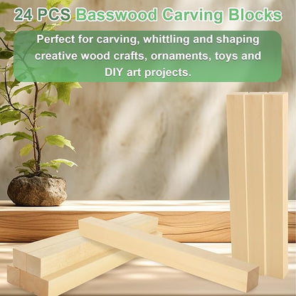20 Pack Unfinished Basswood Carving Blocks, 12x1x1 Inch Unfinished Bass Wood Blocks for Crafts, Whittling Wood Carving Blocks for Home, Crafts, Class, Arts, Christmas DIY Supplies