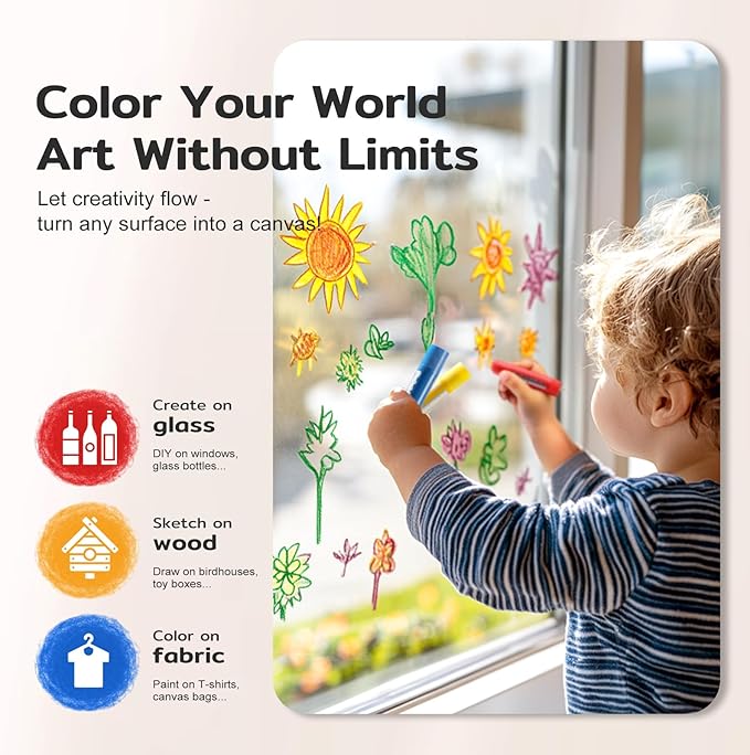 12 Colors Tempera Paint Sticks, No Mess, Quick-Drying & Non-Toxic Art Supplies, Easy-Grip for Toddlers and Kids, Works Great on Paper, Wood, Glass, Canvas, Gifts for Drawing on Various Objects