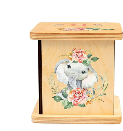 Wooden Piggy Bank for Kids and Adults, Personalized Gift Handmade in USA by BloomOwl, Custom Piggy Bank, Personalized Banks for Kids, Gifts for Baby Boys and Girls (Elephant- Coral)