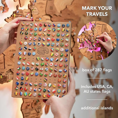 Enjoy The Wood 3D Wood World Map LED 3.0 Wall Art Modern Home Decor Gifts LED Lighting Wall Decor Housewarming Gift (Oak)