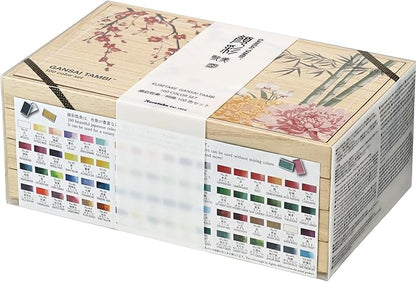 Kuretake GANSAI TAMBI Watercolor Paint Set 100 Colors with Wooden Box, Professional-quality art supplies for artists adult painting Non-Toxic, Made in Japan, MC20/100WD4