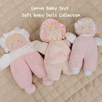 Genius Baby Toys Cuddly Squishy Soft Doll - Pink Thermal Baby First Dolls for Infants - My First Dolly, Classic Vintage Design - Perfect as a Lovey