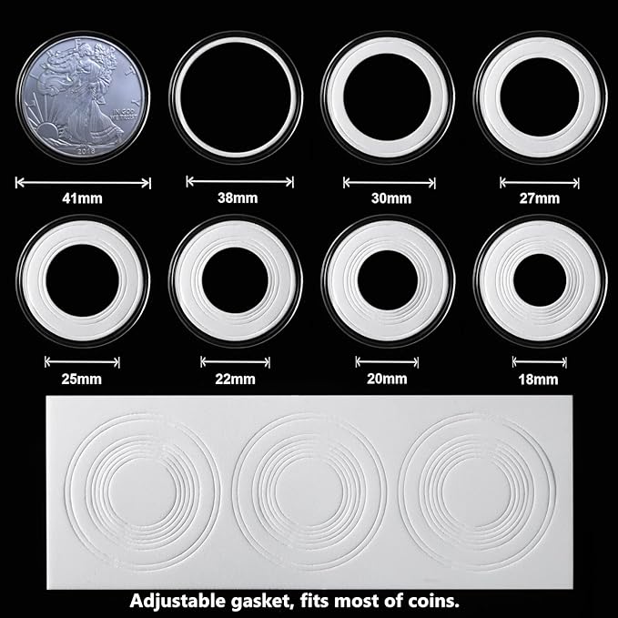 MUDOR 41 mm Coin Holder, 60 Pieces Silver Dollar Capsules with Foam Gasket, Professional Storage Case Box for Coin Collection