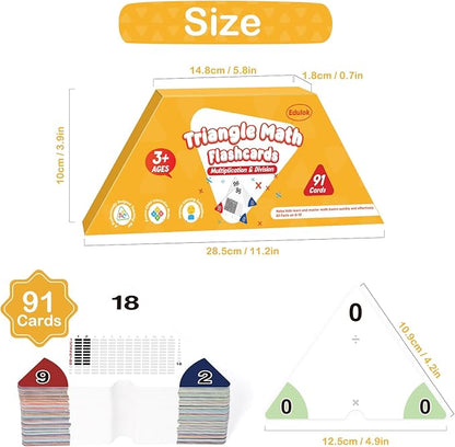 Multiplication and Division Flash Cards 0-12, Triangle Math Games Flash Cards with Times Table Chart, Math Manipulatives Flashcards for Kids Classroom Homeschool 3rd 4th 5th 6th Grade