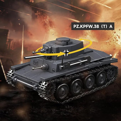 4 IN 1 WW2 Army Tanks Toy Building Block Set(1089 Pcs),Compatible with Lego,Create German 38T-A Light Tank&3 German Style Small Military Vehicles Models Great Military Toy Gift for Boy Age 6+ Year Old