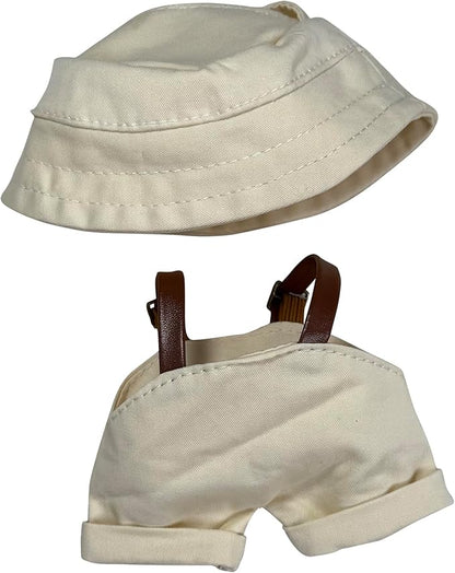 17cm Doll Clothes Set(No Doll), Hat & Overalls Set for 17cm Labubu Suit, Cute Cloth for Dress up Unique Style Dolls Outfit Stylish Clothes for Labubu (Khaki)