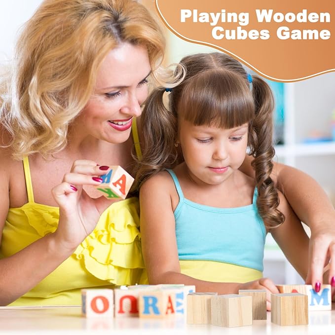 Barydat 100 Pcs 1 in Wooden Cubes, Unfinished Wooden Blocks for Crafting Natural Craft Wood Square Blank Cube for DIY Project Baby Showers