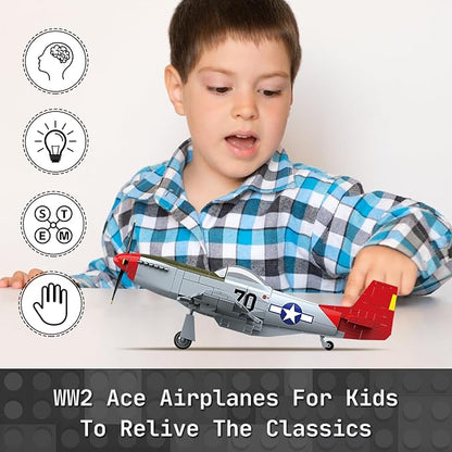 WW2 Military Fighter Jet Airplane P-51 Mustang Air Force Building Blocks Set(580Pcs) Compatible with Lego,Aircraft Toys Building and Military Gifts for Kid and Adult Boys Gift Aged 6+