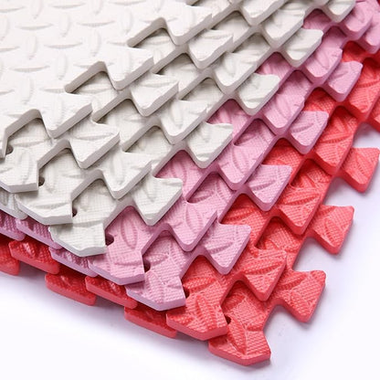 Foam Play Mat for Baby, 0.4 Inch Thick Foam Interlocking Floor Mats, Soft Non-Toxic Baby Playmat, Solid Colored Puzzle Play Mat Kids Floor Mats, 16 Tiles, White/Pink/Red