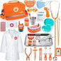 Doctor Kit for Kids, 33 Pcs Wooden Dentist Play Set for Toddler 3-5 with Real Stethoscope & Dental Tools, Pretend Playset Medical Toys Storage Bag Educational Role Play Doctor Toys Gift for Boys Girls