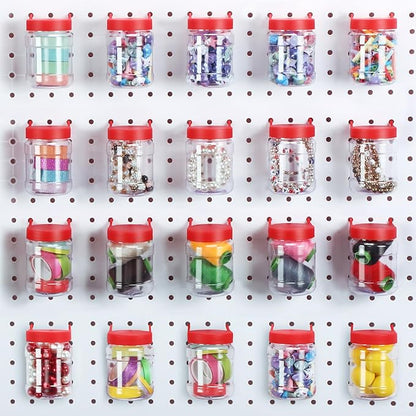 Unittype 20 Set Pegboard Organizer Accessories Peg Boards Jars with Lids Plastic Pegboards Bins Storage Containers Clear Peg Board Wall Organizer for Garage Sewing Office Home Supplies(Red)
