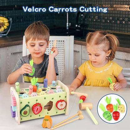 10 in 1 Montessori Toys for Toddlers, Wooden Hammering Pounding Toy with Whack A Mole Game, Xylophone, Fishing and Fruit Recognition Baby Brithday for Toddlers