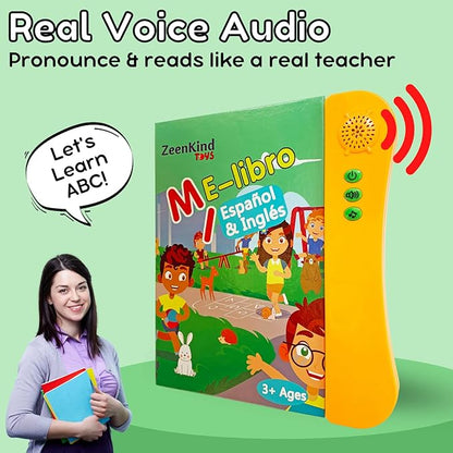 ZEENKIND Spanish & English Talking Learning Book for Kids 2 3 4 5 6 Years Old, Interactive Audio Sound Books, Toddler Educational Toy to Learn Spanish, Electronic Bilingual Toys, Juegos para Niños