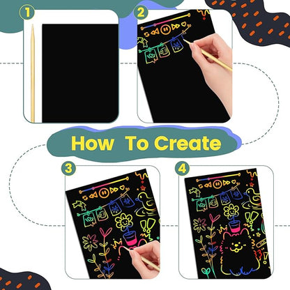 Cityrosy Rainbow Scratch Paper for Kids: 160 Pcs Scratch Art for Kids Sets Arts and Crafts Birthday Gifts for 3-12 Years Old Girls Boys Classroom, Party, Games
