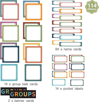 REGELETO Boho Small Group Management Pocket Chart with 114 Cards, Large Size 46 x 26.3 inch Classroom Small Group Organizer for School Teacher Elementary Preschool Learning Supplies (Black)