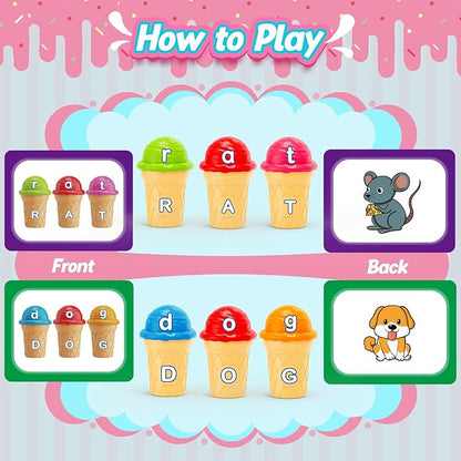 Aizweb Ice Cream Alphabet Learning Toys,Color Sorting Matching Letter Game for Toddlers,Stacking Montessori Preschool Kindergarten Learning Activities,Educational ABC Fine Motor Skills Toys