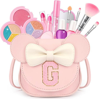 Kids Makeup Kit for Girls - 15 Pcs Real Washable Make Up Set - Non Toxic Toddlers Cosmetic with Letter Mouse Ear Purse - Dress up Birthday Gifts for 3 4 5 6 7 8 Years Old Girls - G