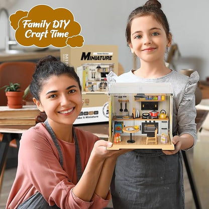 DIY Miniature House Kit, Tiny House with Home Decor Furniture & LED, DIY Dollhouse Miniature Kit for Adults Teens, Dollhouse for Mini Figures, Mini House Building Kit, Home Kitchen Mini Model Kit