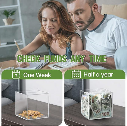 Clear Piggy Bank for Adults/Kids, Acrylic Unopenable Money Box for Cash Coin Saving, Must Break to Open, Money Saving Jar for Adults Boys Girls, Size 4.72''